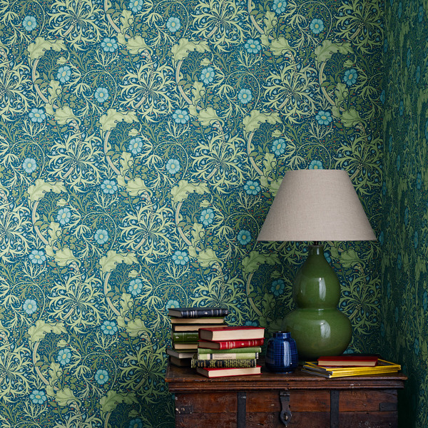Morris Seaweed Cobalt/Thyme Wallpaper by Morris & Co